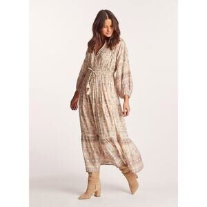 Cleobella Ryker Floral Print Drawstring Waist Ankle Tiered Maxi Dress Womens XS